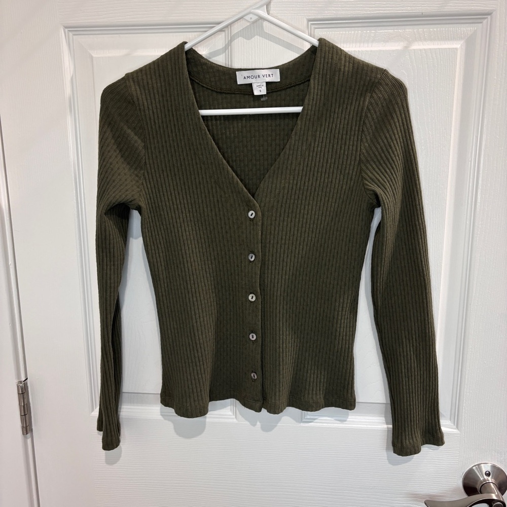 Amour Vert Green Ribbed Cardigan | size small